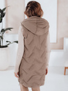 Lange gesteppte Damenweste mit Kapuze camel Dstreet TY5098