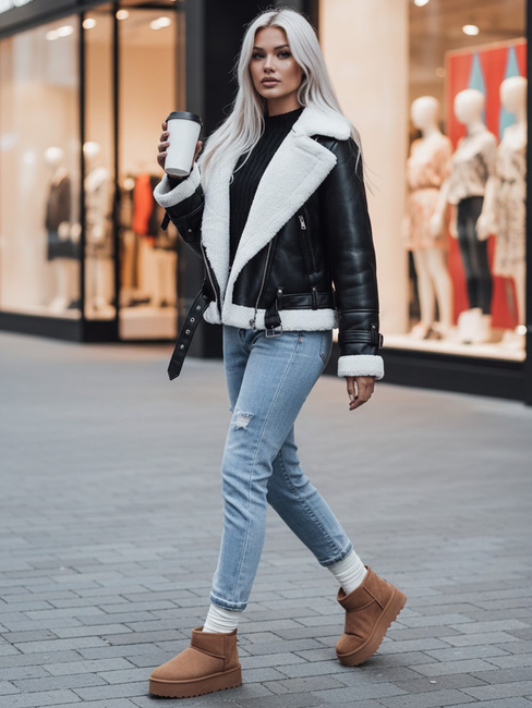 Damen Winter Lederjacke BELLCIAO schwarz und beige Dstreet TY4685z