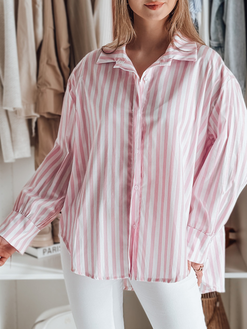 Damen Oversize-Shirt mit längerem Rücken SAMONE in rosa und weiß gestreift Dstreet DY0462
