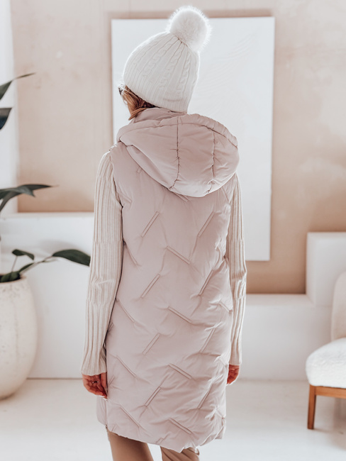 Lange Steppweste für Damen mit Kapuze beige Dstreet TY5099