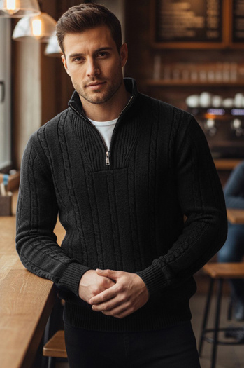 Herren Kragen Pullover schwarz Dstreet WX2328