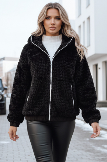 Damen Pelzjacke mit Kapuze schwarz Dstreet TY5271