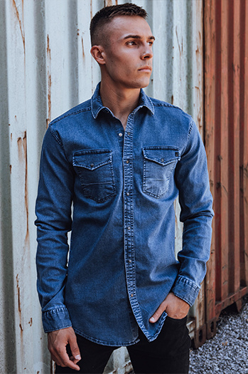 Herrenhemd aus blauem Denim Dstreet DX2589
