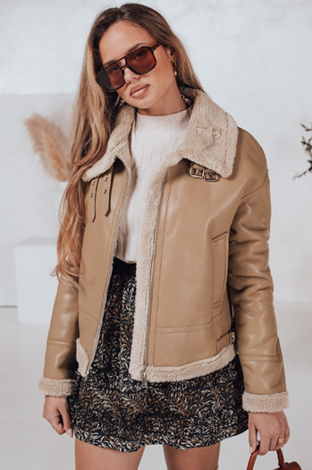 Damen Lederjacke SHEREB mit khakifarbenem Schafsfell Dstreet TY4757