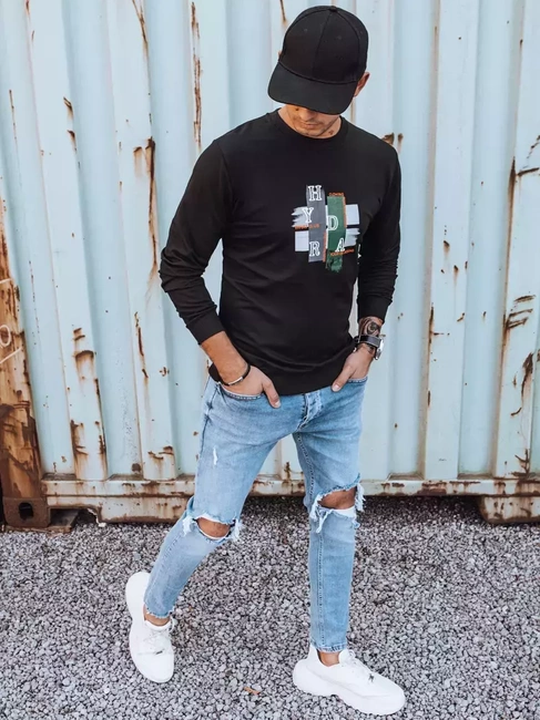 Herren Sweatshirt mit Aufdruck Schwarz Dstreet BX5352
