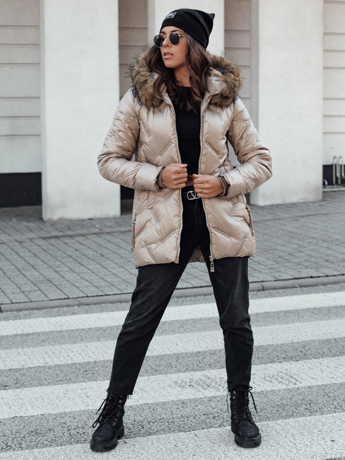 Damen CLASSIQ Winter Steppjacke mit Kapuze camel Dstreet TY4625