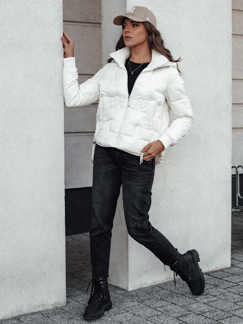 Damen FASHWARM kurze Steppjacke mit Kapuze weiß Dstreet TY4637