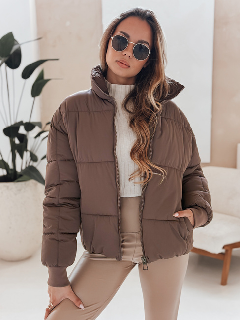 Kurze Damen-Winter-Steppjacke VIBEGIRL dunkelbeige Dstreet TY4945