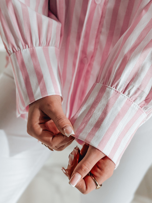 Damen Oversize-Shirt mit längerem Rücken SAMONE in rosa und weiß gestreift Dstreet DY0462