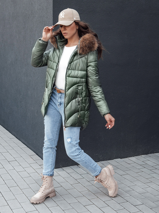 Damen Winterjacke mit Kapuze WINTERCHIC grün Dstreet TY4435