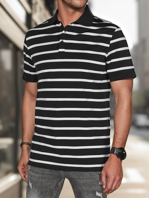 Gestreiftes Herren-Poloshirt schwarz Dstreet PX0636