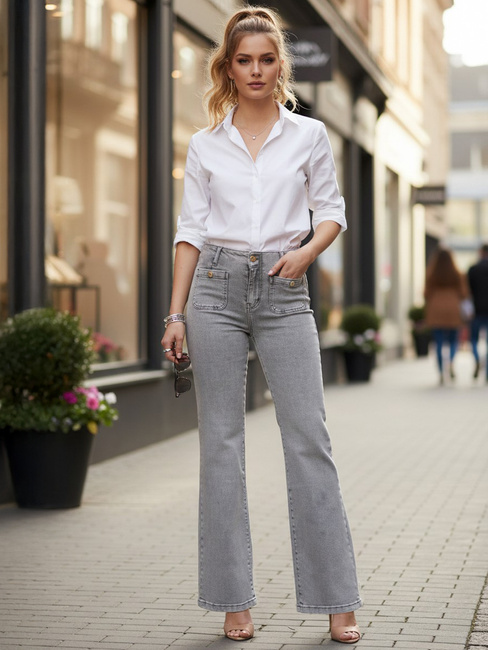 Damen Jeans mit weitem Bein und hoher Taille Grau Dstreet UY2875