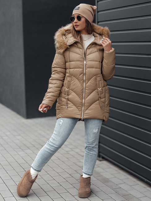 Damen Winterjacke MELOMA gesteppt mit Kapuze beige Dstreet TY4712