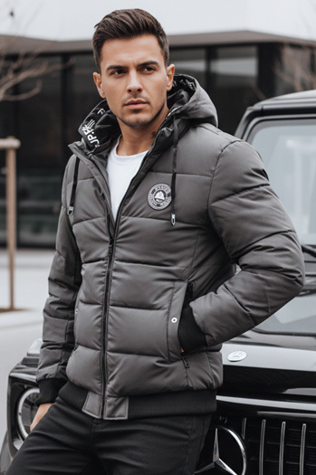 Herren Steppwinterjacke mit Kapuze grau Dstreet TX5073