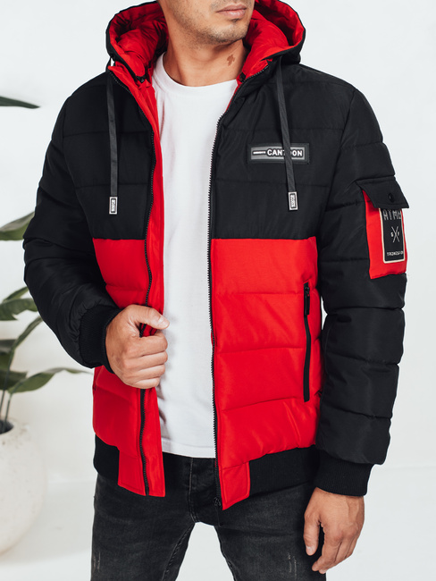 Herren Winterjacke mit Kapuze schwarz und rot Dstreet TX5052