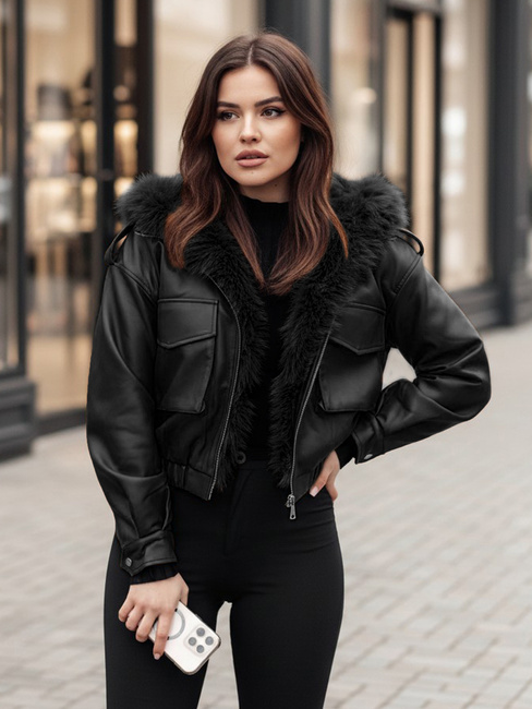 Damen Lederjacke mit Fell SOFTREBEL schwarz Dstreet TY4762z