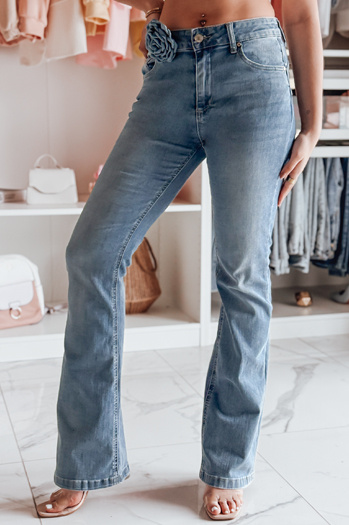 Damen Denim Schlaghose mit Blume FLOWERSSE blau Dstreet UY2677