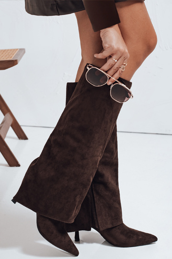 Damenstiefel aus Wildleder mit breitem Schaft braun Dstreet ZY1043