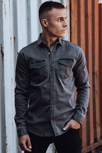 Dunkelgraues Denim-Hemd für Männer Dstreet DX2588