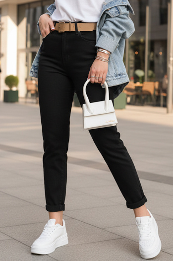 Women's mom fit Hose mit Gürtel schwarz Dstreet UY2873