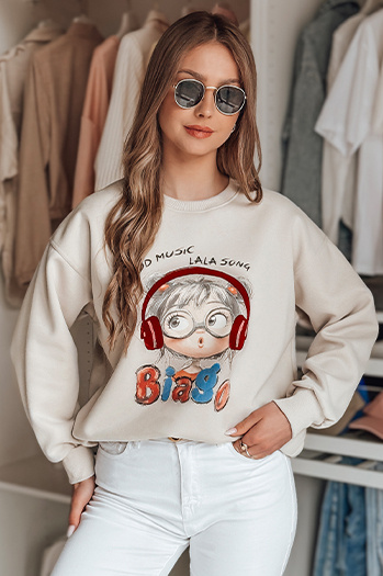 Damen Sweatshirt in Übergröße bedruckt LALA VIBE beige Dstreet BY1506