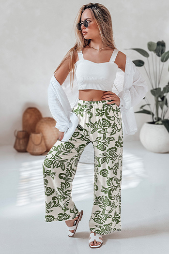 Damen florale Hose mit weitem Bein LOVEGARDEN grün Dstreet UY2656