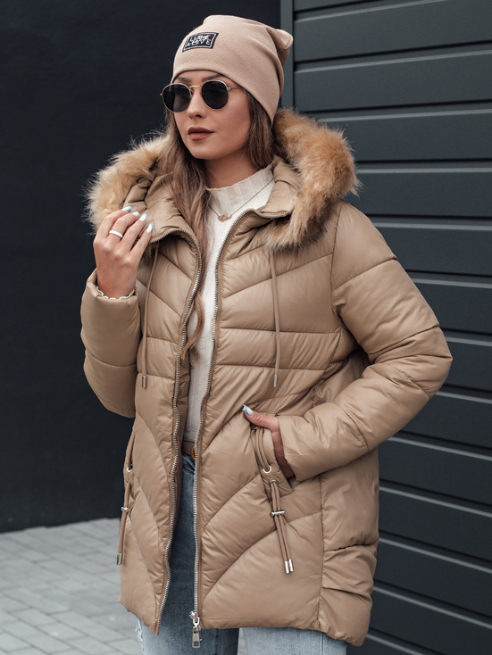 Damen Winterjacke MELOMA gesteppt mit Kapuze beige Dstreet TY4712