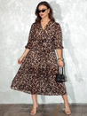 Damen Einheitsgröße LEOPRINTI Midikleid mit Leopardenmuster Dstreet EY2548