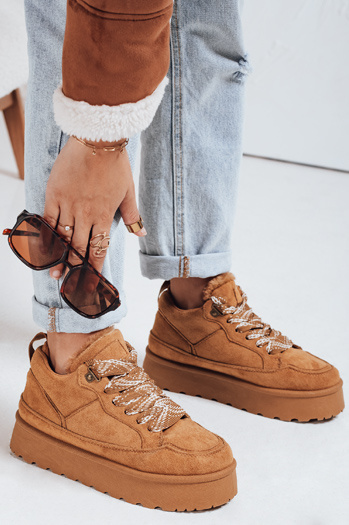 Damen pelzigen Plattform Turnschuhe camel Dstreet ZY1068