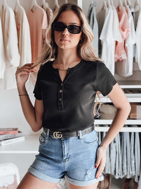 Damen Einheitsgröße gerippte Bluse KISS LOOK schwarz Dstreet RY2833