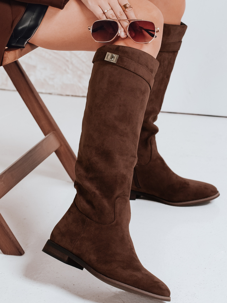 Knee High Braune Wildlederstiefel Mit Absatz Starlling Braun