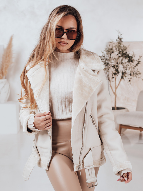 NORFDIMA Damen Lederjacke mit Schafsfell weiß Dstreet TY4735