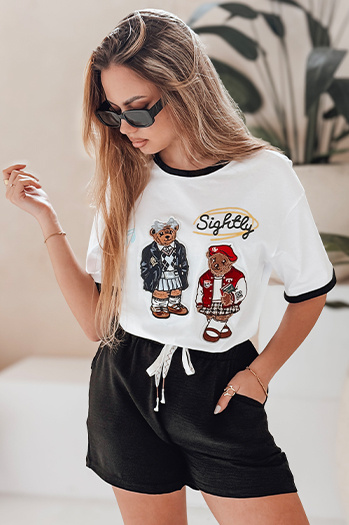 Damen Oversize-T-Shirt mit Stickerei CLASSY TEDDY weiß Dstreet RY2844
