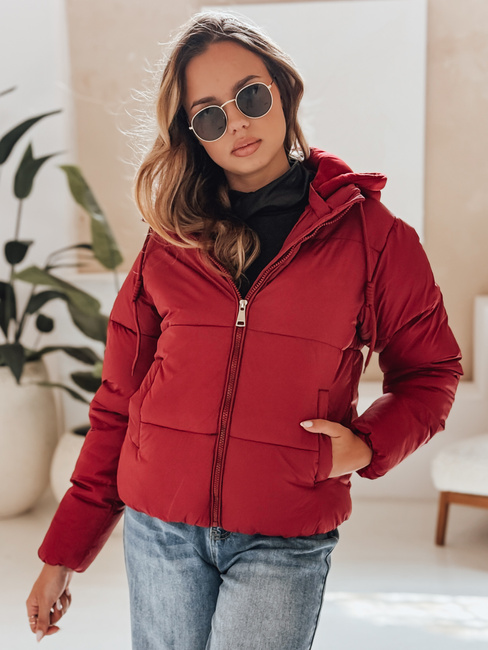 Kurze Damen Winter GLAMVO Daunenjacke mit Kapuze kastanienbraun Dstreet TY4949