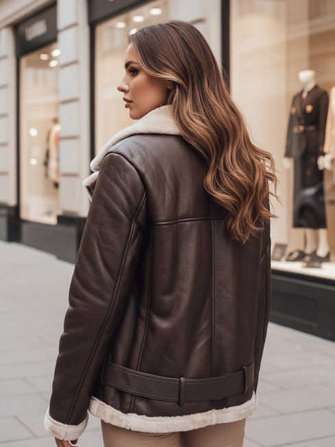 Damen NORFDIMA Lederjacke mit Schafsfell Mantel Kaffee Dstreet TY4736z