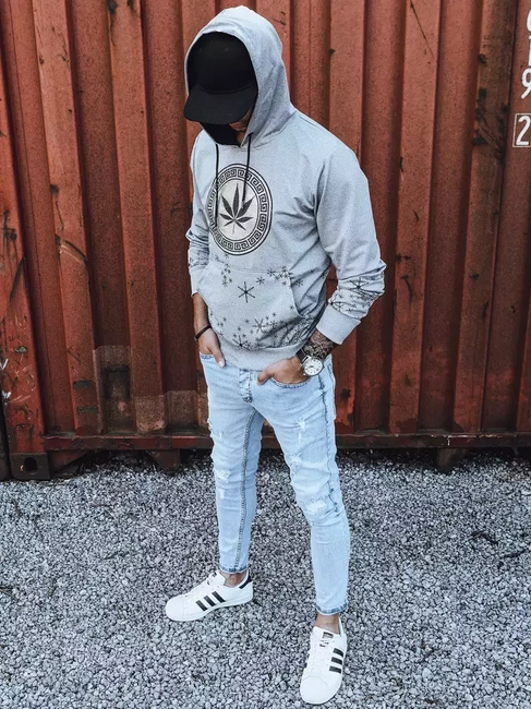 Herren Kapuzenpullover mit Aufdruck Grau Dstreet BX5327