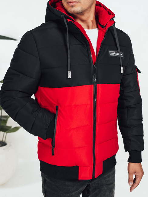 Herren Winterjacke mit Kapuze schwarz und rot Dstreet TX5052