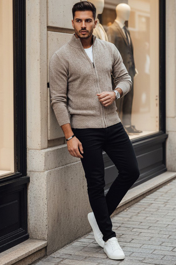 Herren Pullover ohne Knöpfe beige Dstreet WX2228