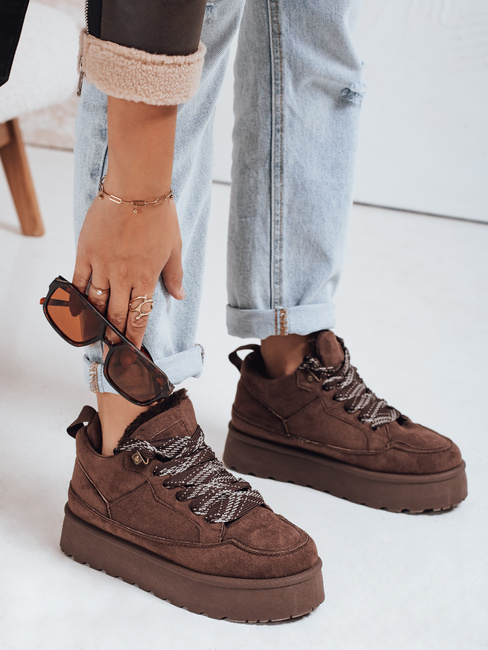 Damen Pelz Plattform Turnschuhe braun Dstreet ZY1069