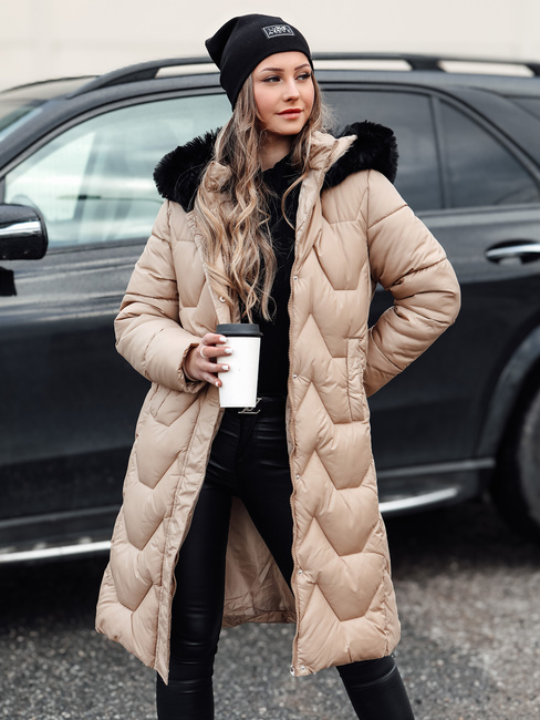 Lange Damen-Winter-Steppjacke WINTERACT beige Dstreet TY4777