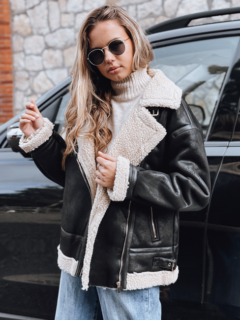 Damen Ramones Jacke mit Schafsfell schwarz Dstreet TY5247