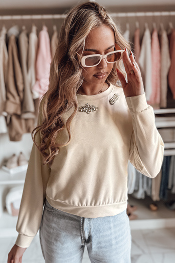 Damen Einheitsgröße Langarm Bluse CRYSTALIA hellbeige Dstreet RY2767