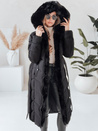 Damen Winter lange Steppjacke mit Pelz schwarz Dstreet TY5085