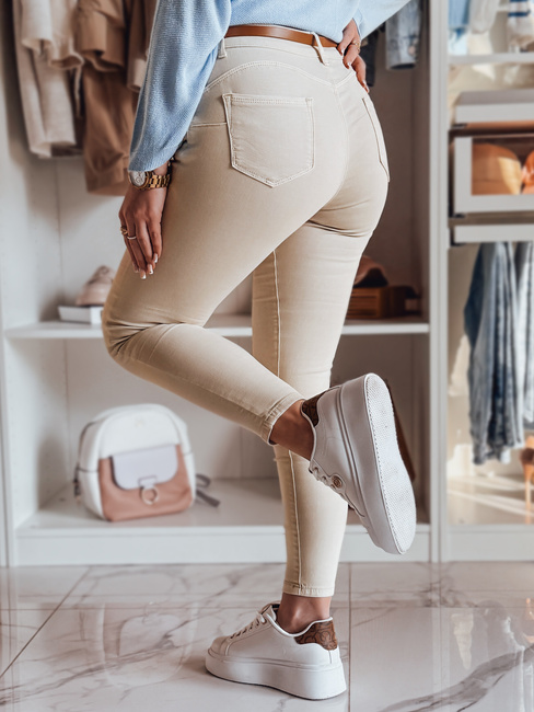 CLARET Damen Denim-Hose mit Gürtel Set in hellbeige Dstreet UY2440