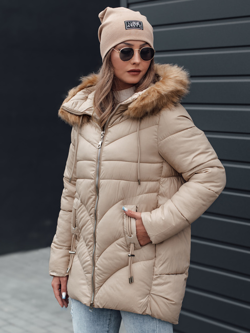 Damen Winterjacke MELOMA gesteppt mit Kapuze hellbeige Dstreet TY4714