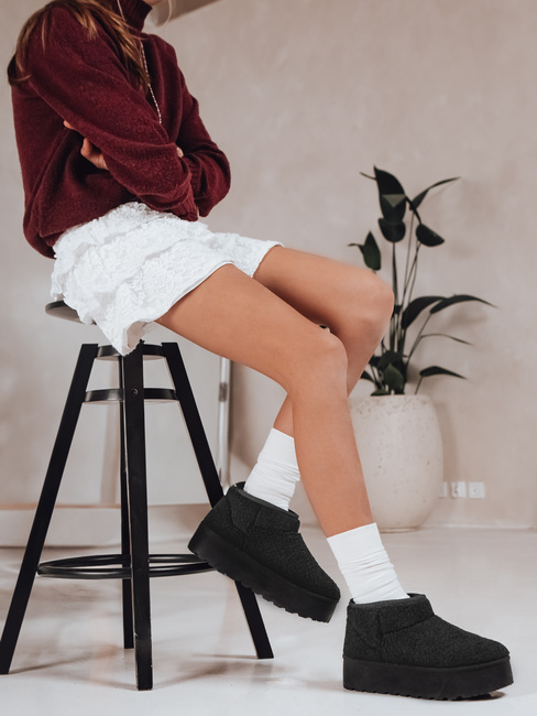 Damen Stoff Schnee Stiefel mit Pelz schwarz Dstreet ZY1296