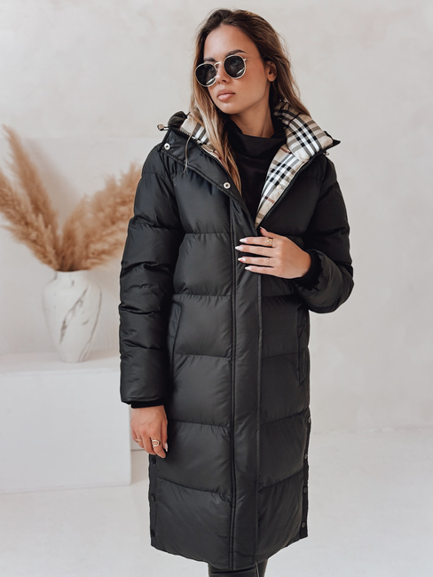 WINTERMISS Damen Winter lange Steppjacke mit Kapuze schwarz Dstreet TY4967