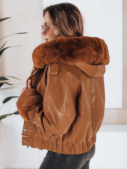 Damen Lederjacke mit Fell braun Dstreet TY5129