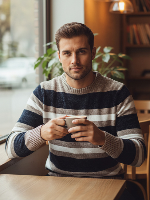 Gestreifter Marineblauer Herren-Pullover Dstreet WX2263