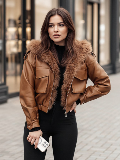 Damen Lederjacke mit Fell SOFTREBEL braun Dstreet TY4761z